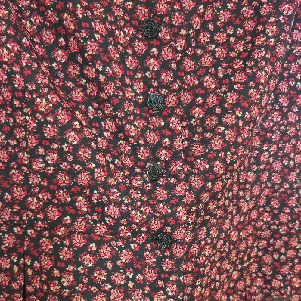 90s Vintage Danny & Nicole Burgundy Pink Floral Short Sleeve Top and Skirt Set - Picture 3 of 5